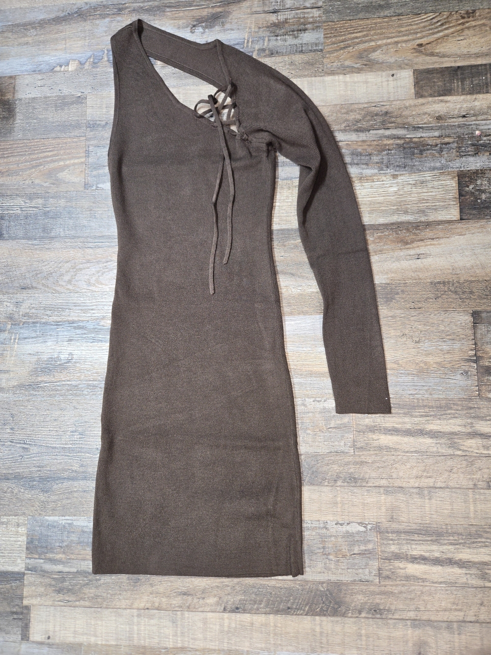 ASOS Brown One-Shoulder Lace-Up Asymmetrical Knit Dress